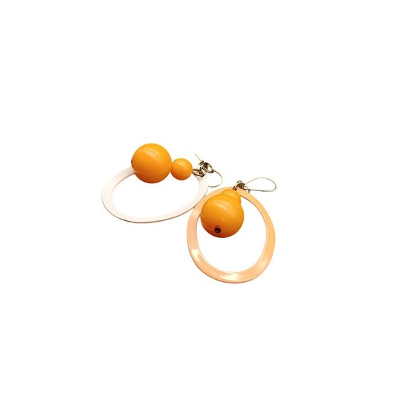 Vintage Orange Dangle Earrings with Oval Enamel Frame & Bead Accents - Picture 5 of 5